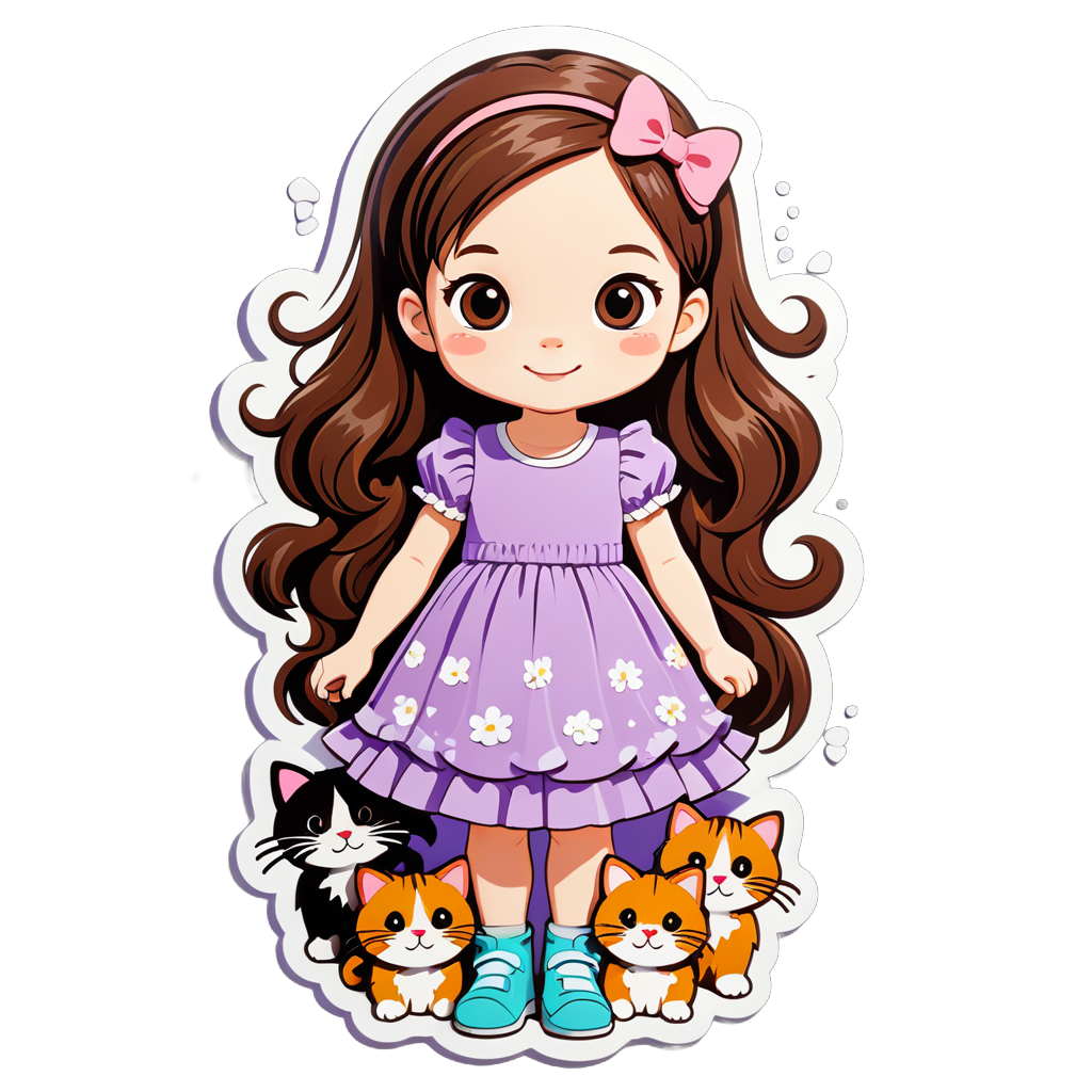 Cute girl with cats sticker example